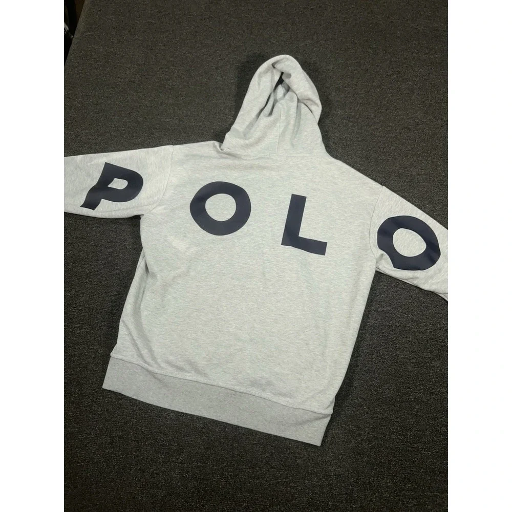 Polo Ralph Lauren Hoodie Men's Medium Gray Spellout Double Knit Pony Drawstrings
